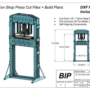 30 Ton Shop Press DXF - Heavy Duty Press Brake Cut Files + Plans