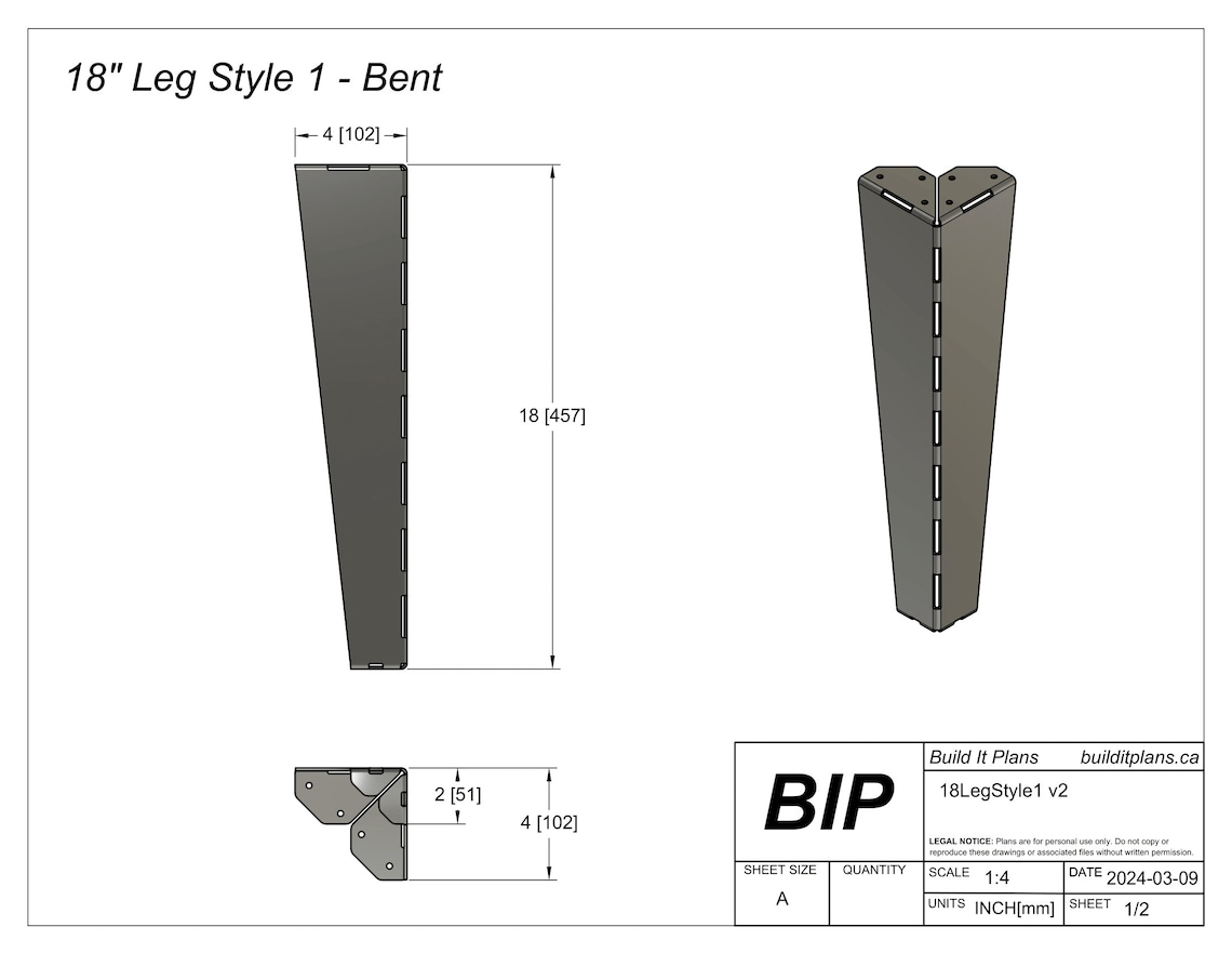 Tapered Furniture Leg DXF Cut Files Multi Pack - 12 Inch and 18 Inch ...