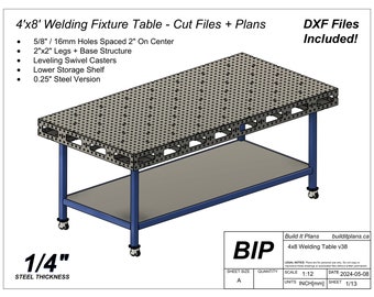 4x8 Welding Fixture Table From 0.25 Thick Steel Plans and DXF Cut Files For DIY 48x96 Fabrication Table Plasma Files And PDF Plans