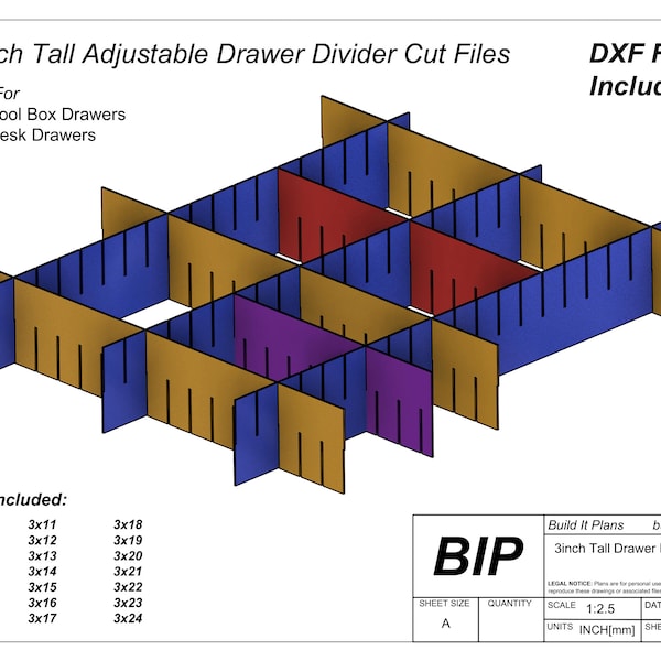 3 Inch Adjustable Drawer Divider Cut Files For Tool Box Drawer Dividers DXF Plasma Cut Files Drawer Organizer System 75mm Tall Separators