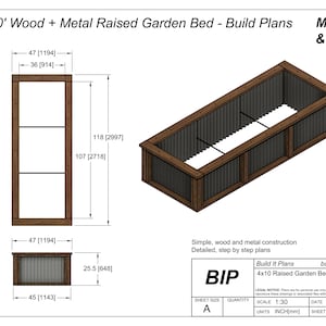 4&#39;x10&#39; Wood and Metal Raised Garden Bed PDF Plans 48&quot;x120&quot;