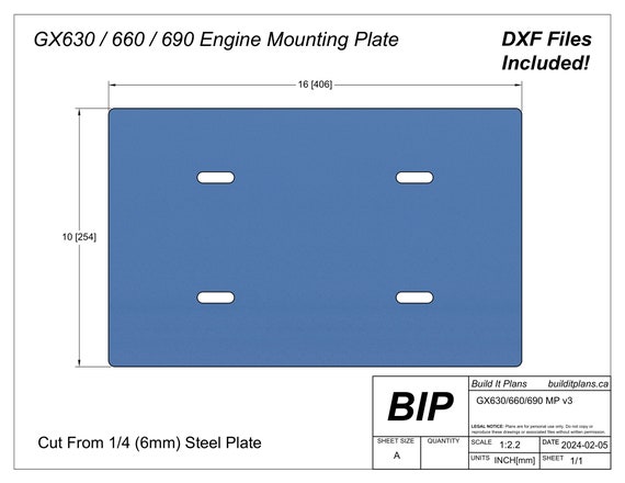 Honda GX690 GX660 GX630 V-twin Engine Mounting Plate DXF Cut Files