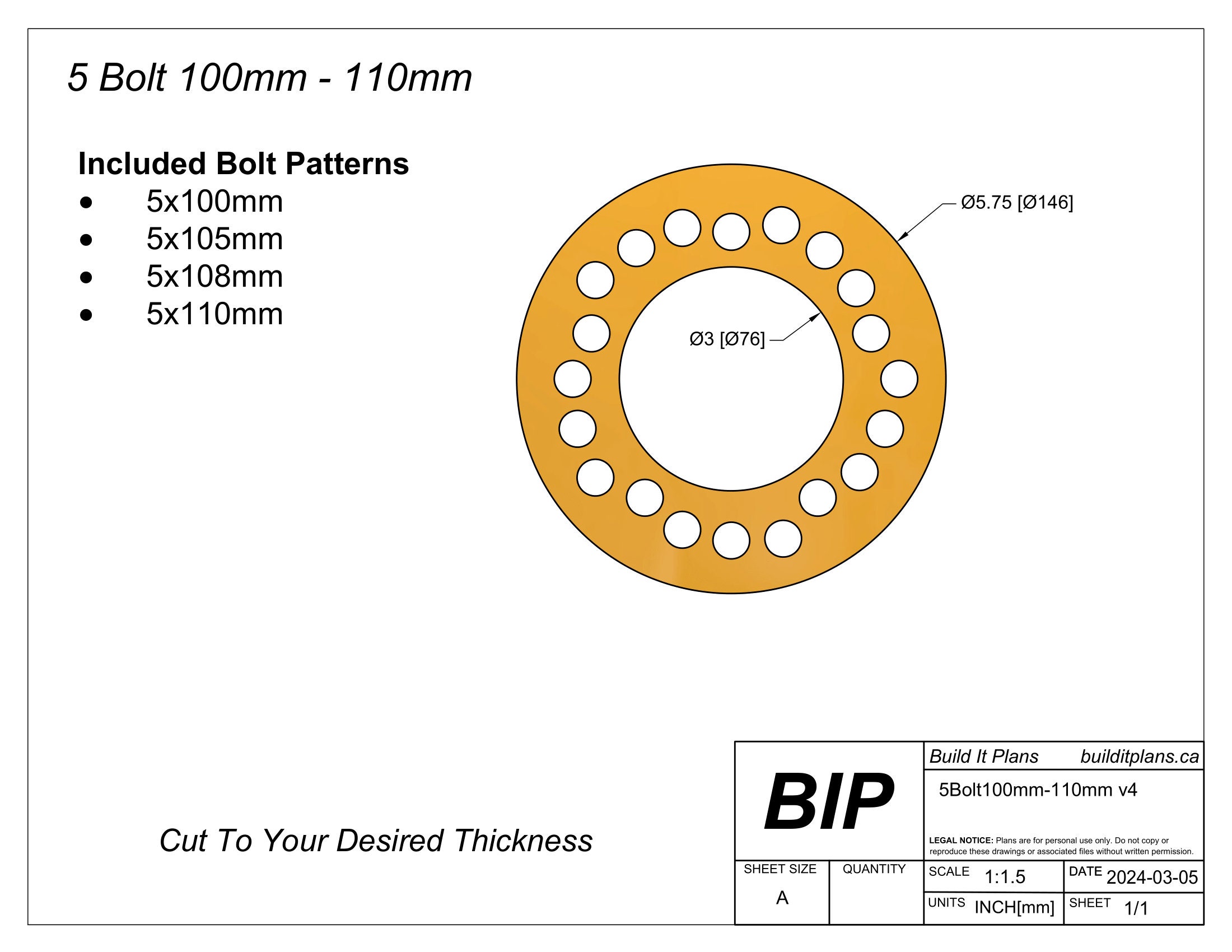 Universal Wheel Spacer DXF – Custom Spacers Cut File Pack - Etsy