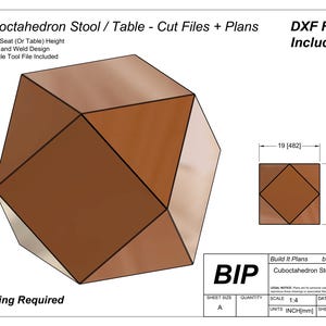 Archivos de corte y planos para un taburete o mesa auxiliar de cuboctaedro para un proyecto de soldadura de poliedros con asiento de metal