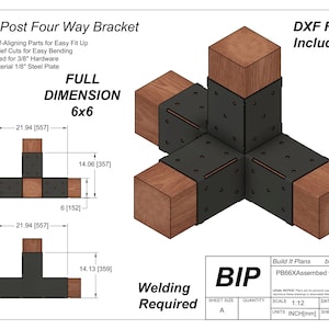 6x6 Post Bracket DXF Cut Files For Pergolas - Full Dimension 6x6