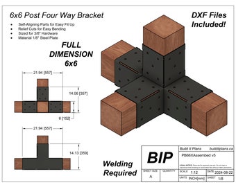 6x6 Post Bracket DXF Cut Files For Pergolas - Full Dimension 6x6