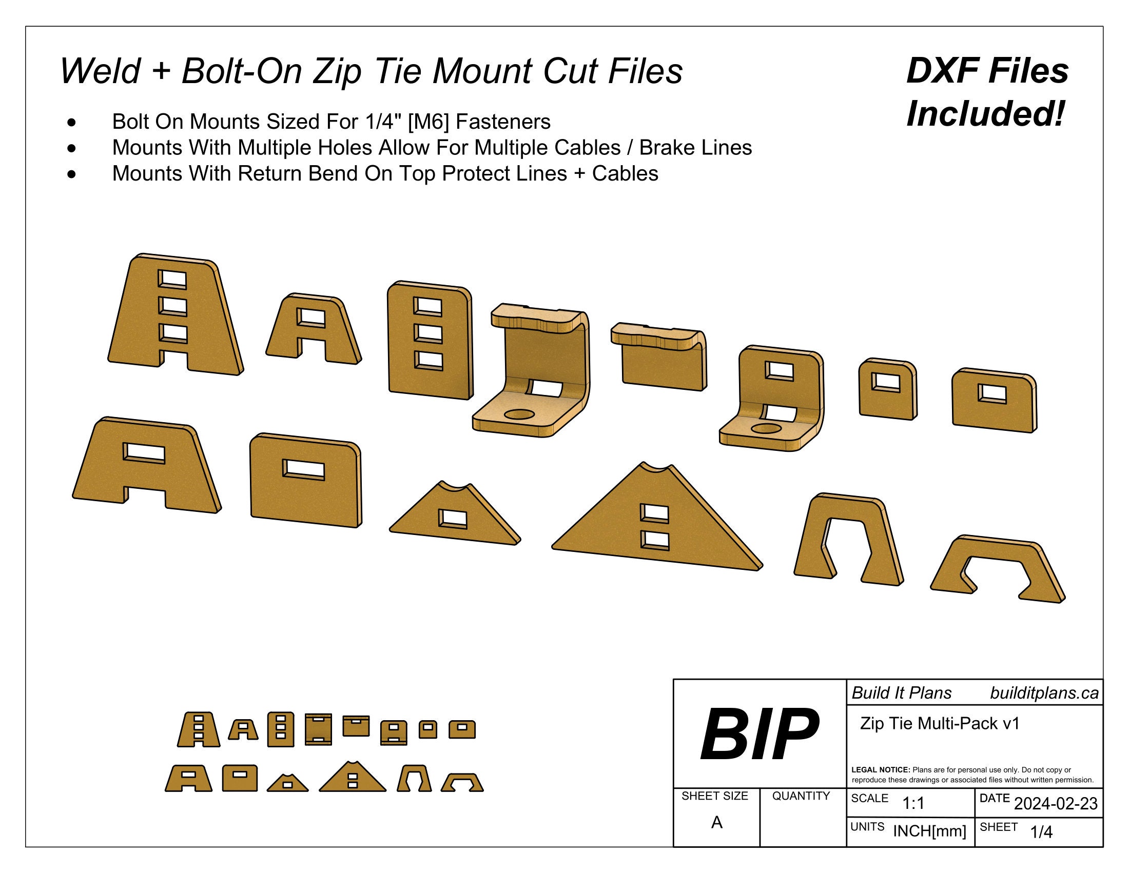 Zip Tie Mount Tab DXF Files - Secure Wiring, Brake and Fuel Lines