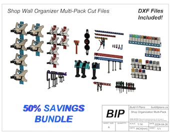 Acquista bundle di organizer da parete con file tagliati per l'organizzazione di garage o officine, pacchetto risparmio di file DXF al plasma, ganci montati