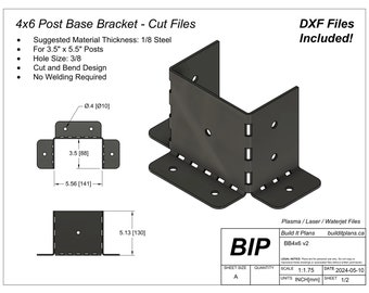 4x6 Post Base Bracket Cut File 4x6 Mount Cut File For Pergola DXF Plasma File 3.5x3.5 Post Bracket 90mm x 140mm Wall Mount