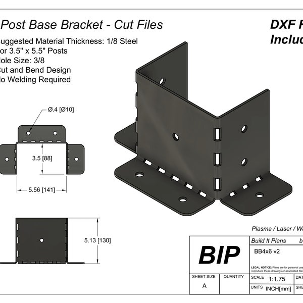 4x6 Post Base Bracket Cut File 4x6 Mount Cut File For Pergola DXF Plasma File 3.5x3.5 Post Bracket 90mm x 140mm Wall Mount