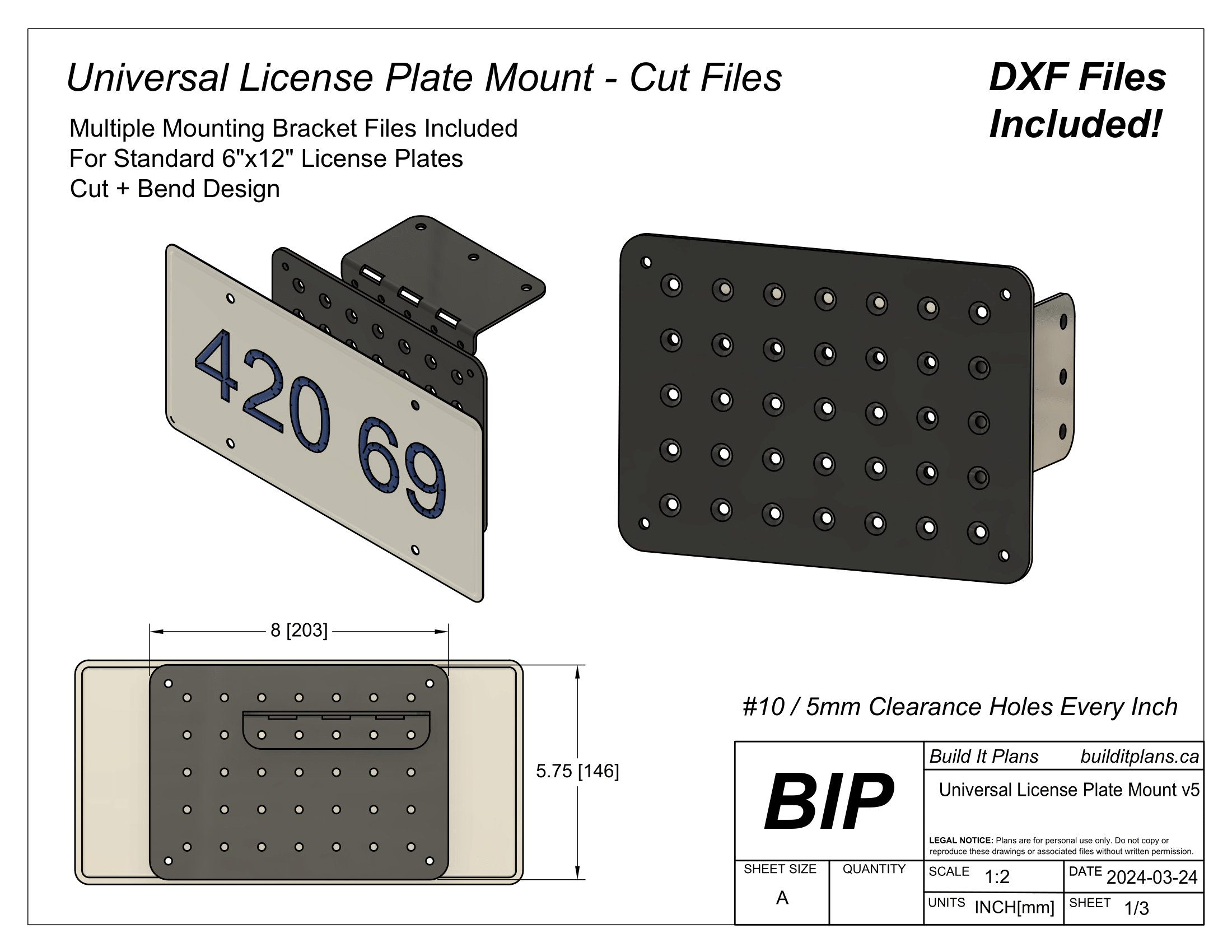 Universal License Plate Bracket DXF– CNC Cut Files for Custom
