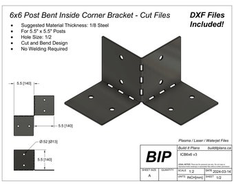 6x6 Post Inside Corner Bracket Cut File For Pergola Corner DXF Plasma File For 5.5x5.5 Post Bracket 140mm x 140mm Posts