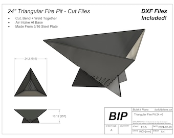 24" driehoekige vuurplaats gesneden bestanden en PDF-plannen voor driehoek vuurplaats plasma gesneden bestanden voor DIY piramide achtertuin Fire Ring
