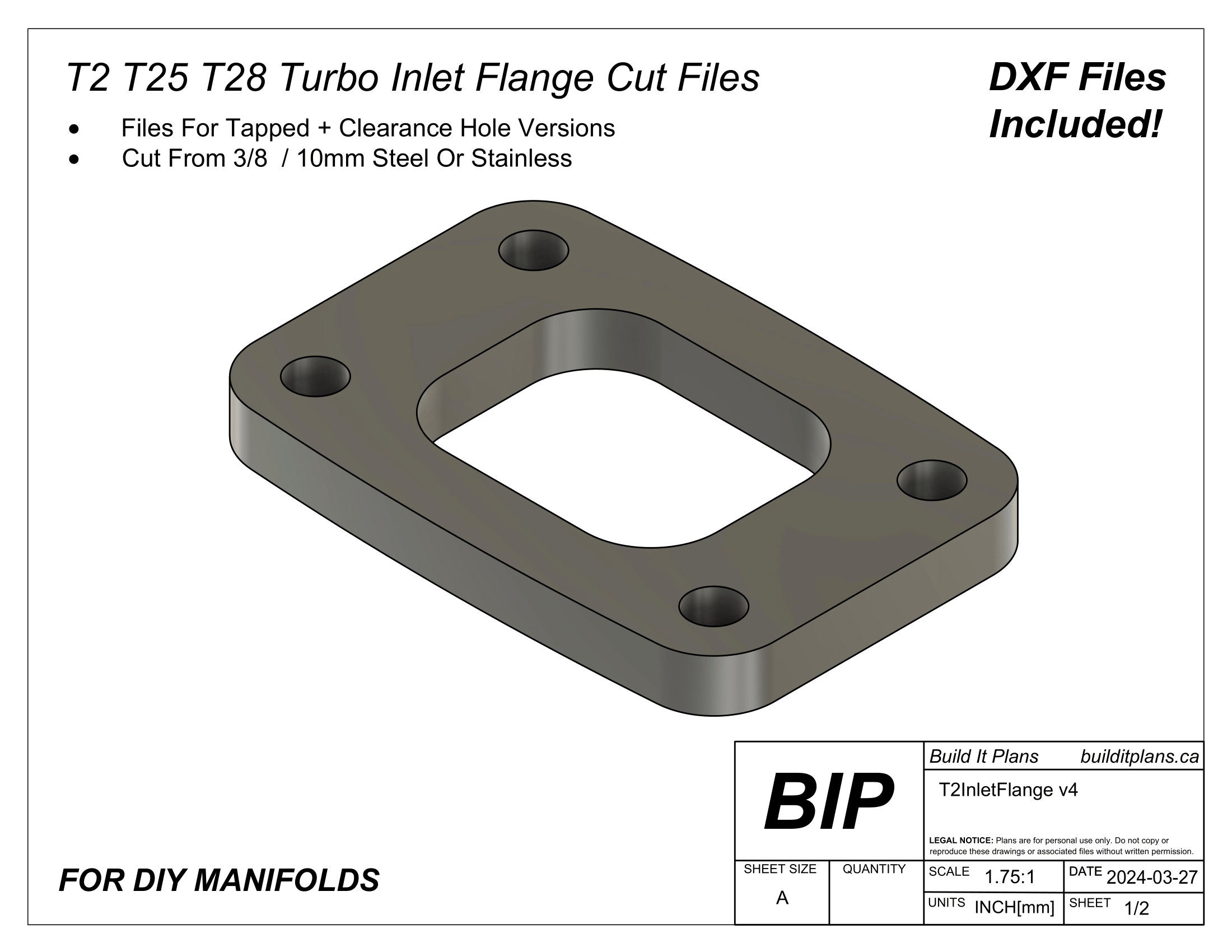 T2 T25 T28 Turbo Manifold Flange DXF Cut Files (Digital Download)