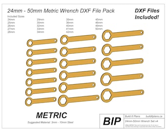 24 mm - 50 mm moersleutel DXF-bestandspakket – steeksleutels steeksleutels