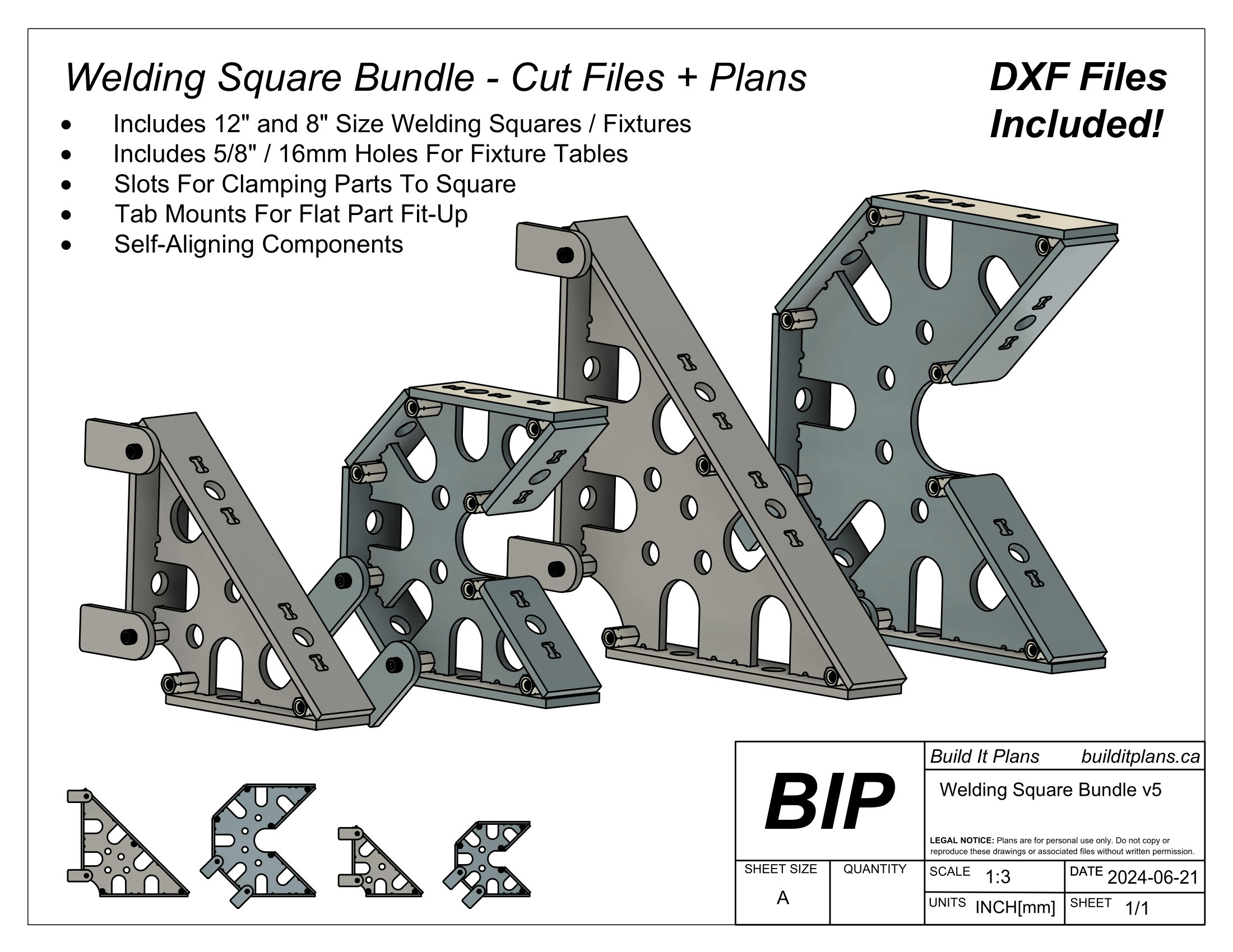 Welding Square Bundle DXF – 0.25 Thick Steel Fixture Cut Files + Plans