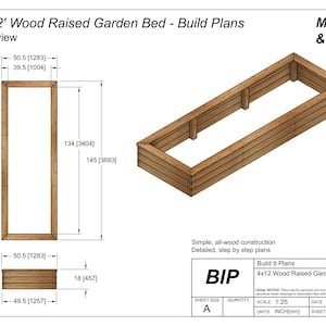 4&#39;x12&#39; Raised Wood Garden Bed PDF Plans 48&quot;x144&quot;