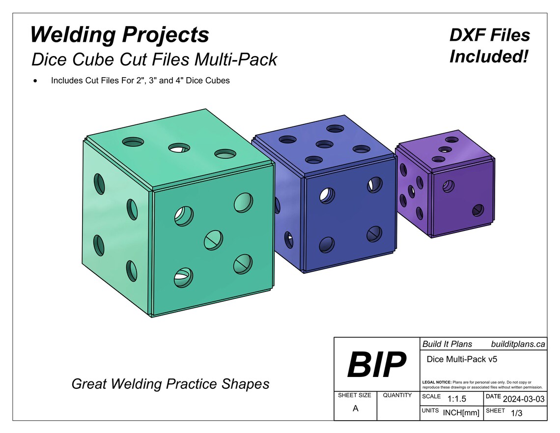 Dice Cube Welding Project DXF Files: 2, 3 + 4 Inch Dice - Etsy