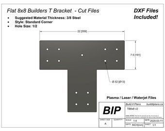 Standard 8x8 Post T Bracket Cut File - Timber Frame DXF Plasma File For Open Truss Framing Pergola Bracket