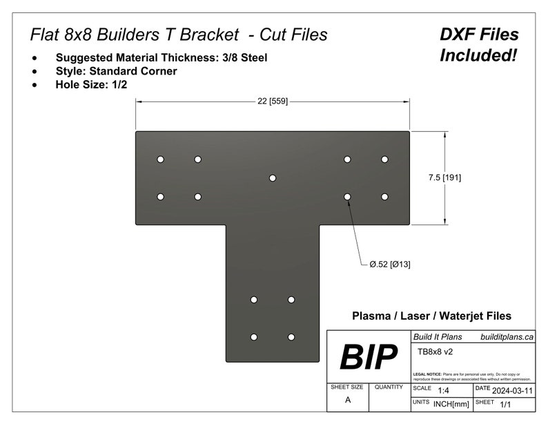 Standard 8x8 Post T Bracket Cut File - Timber Frame DXF Plasma File for ...