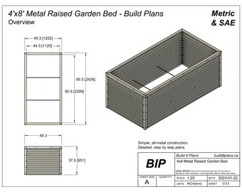 4'x8' Metal Raised Garden Bed PDF Plans 48"x96"