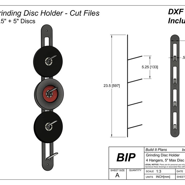 4.5" Grinder Disc Holder 5" Flap Disc Wall Mounted Holder Grinding Disc Rack For Wall Mounting Storage 115mm 125mm Disc Holder DXF Cut Files