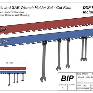 Metric + SAE Wrench Hook DXF Files - Spanner Wall Rack Cut Files