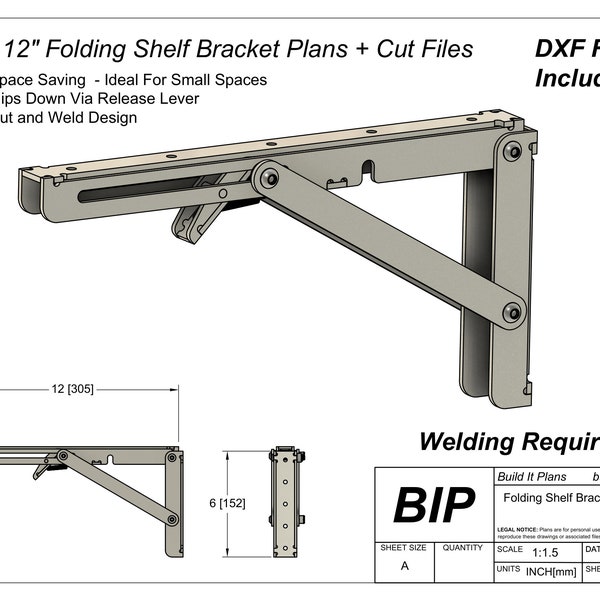 12" Folding Shelf Bracket Cut Files For Flip Down Shelf Bracket DXF Cut Files DIY Folding Bracket Shelf Support Plans 300mm Deep