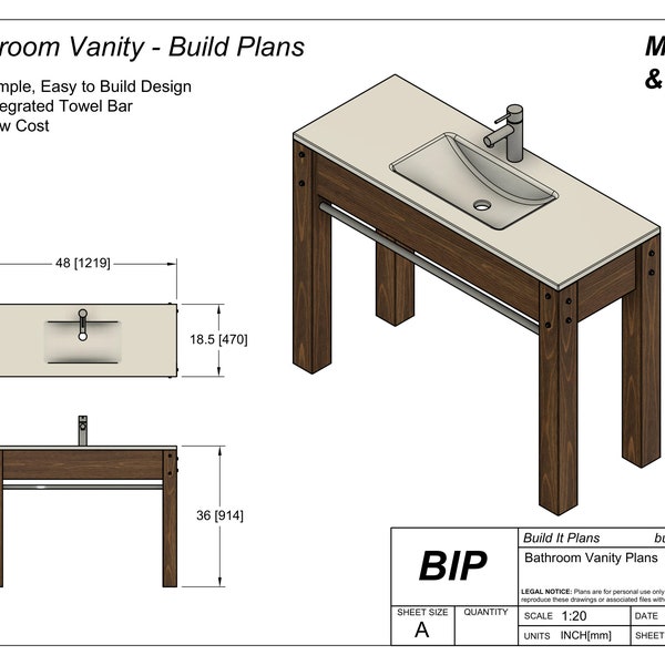 Farmhouse Bathroom Vanity Sink Plans For Simple Modern Vanity Wood Bathroom Vanity Plan PDF With 48" Sink Countertop