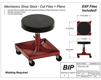 Mechanic Shop Stool Plans and DXF Cut Files For Height Adjustable Workshop Stool With Storage Plasma Cut Files And PDF Plans