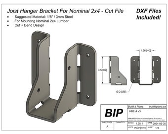 2x4 Joist Hanger Bracket Cut File: DXF Plasma File (Digital Download)