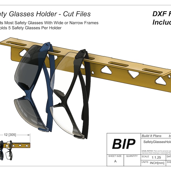Safety Glasses Holder Cut Files For Glasses Wall Rack Cut File Safety Glasses Organizer DXF File Plasma Cut Glasses Hanger Shop PPE Storage