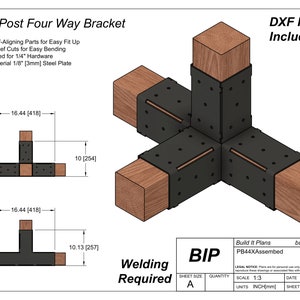4x4 Post 4 Way Bracket Cut Files For Pergolas - 4 Arm Bracket DXF Plasma File 3.5x3.5 Post Bracket Cut File 90mm x 90mm