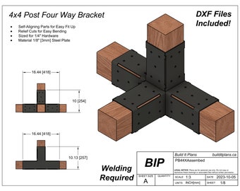 4x4 Post 4-Wege-Halterung Schnittdateien für Pergolen - 4-Arm-Halterung DXF-Plasma-Datei 3,5x3,5 Pfosten Halterung Schnittdatei 90mm x 90mm