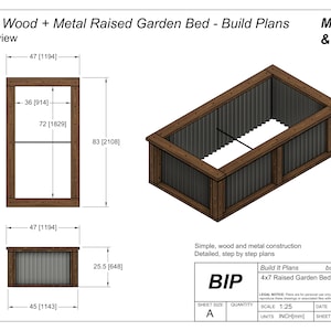 4&#39;x7&#39; Wood and Metal Raised Garden Bed Plans - 4x7 Garden Box PDF Plan