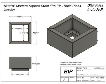 File tagliati per bracieri quadrati da 18"x18" per piani PDF per bracieri in acciaio 18x18 + file tagliati DXF per anello antincendio in acciaio per bracieri quadrati moderni