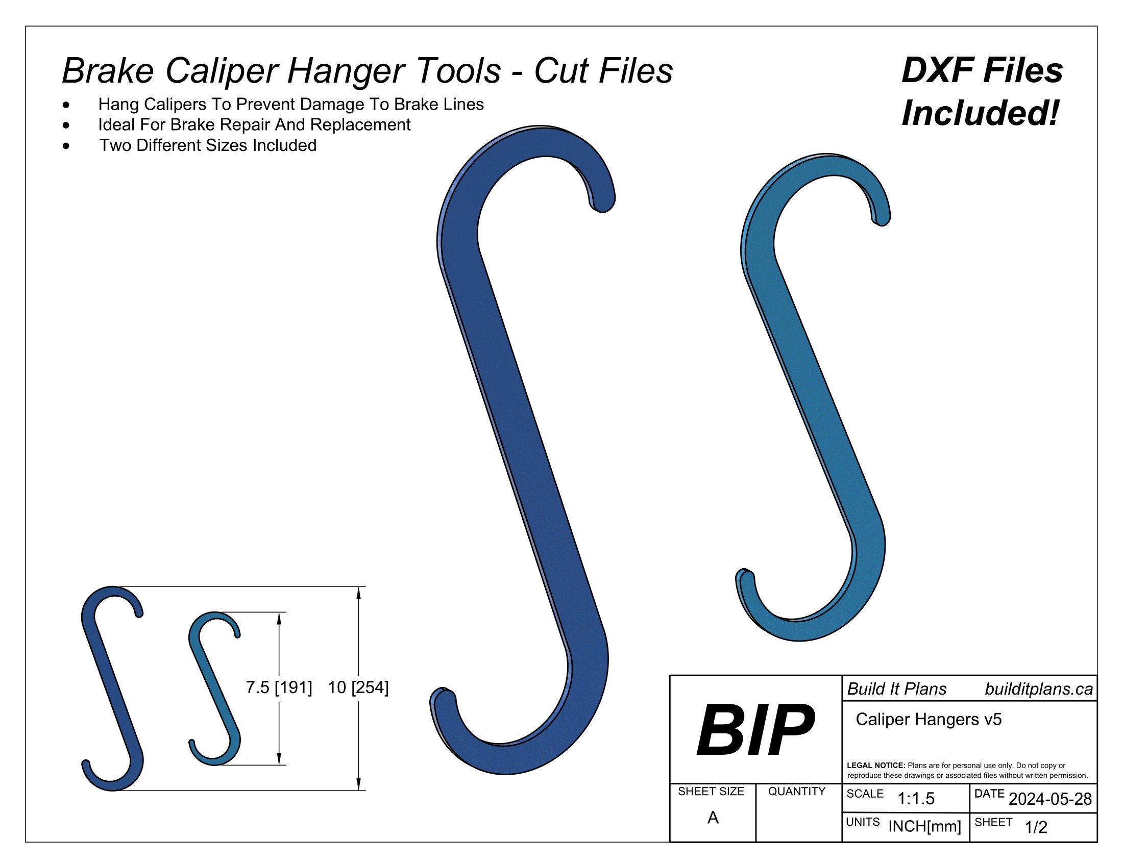 Brake Caliper Hanger DXF – Shop Hook Tool for Brake Work