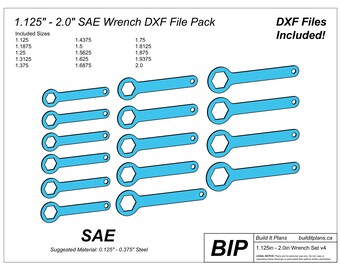 1-1/8 tot 2 inch sleutel DXF-bestandspakket - steeksleutel CNC gesneden bestanden