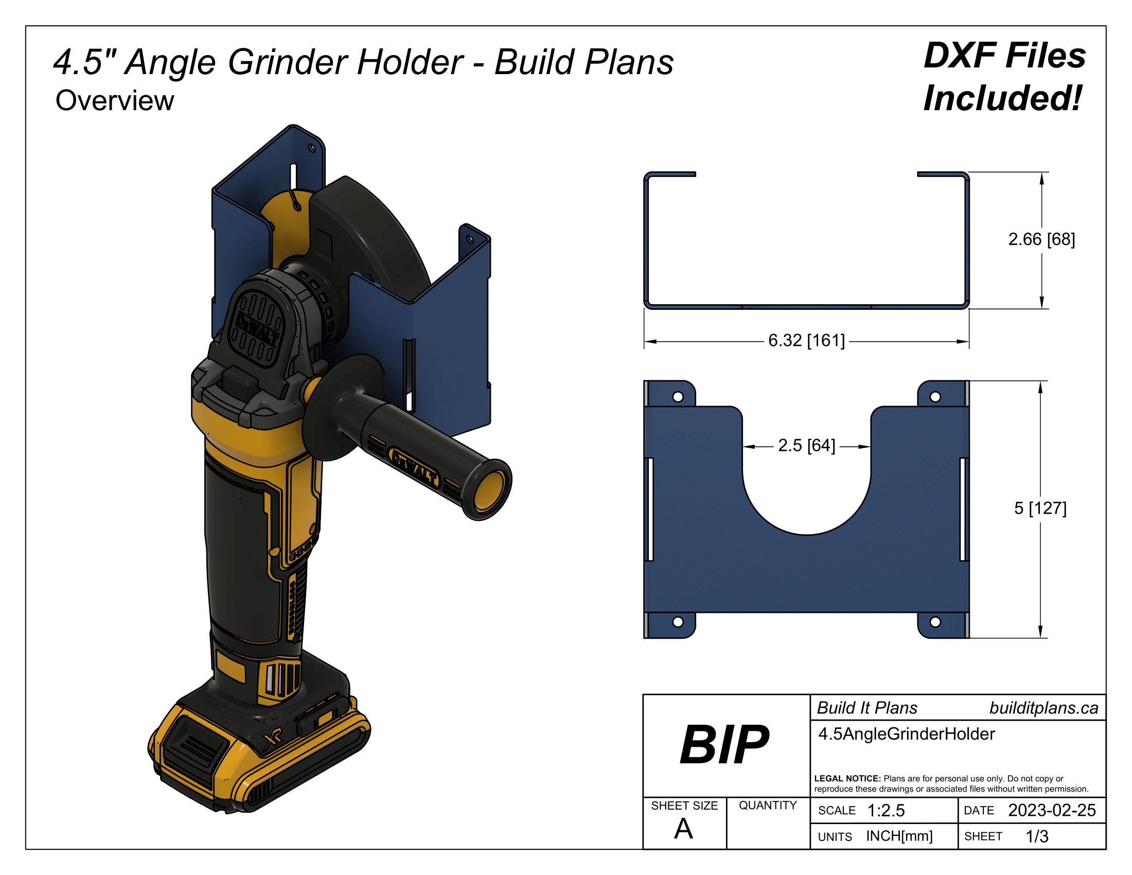 4.5 Angle Grinder Rack Holder DXF Cut File for Grinder Wall Mount