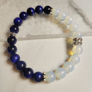 Blue Tiger&#39;s Eye and Opalite 8MM Stretch Crystal Bracelet