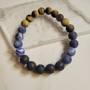 Matte Sodalite, Tiger&#39;s Eye and Lava 8MM Stretch Bracelet