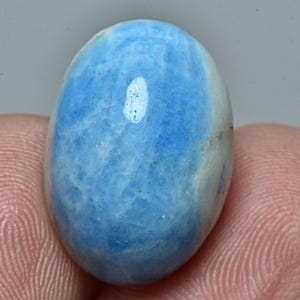 May include: A light blue and white oval cabochon gemstone with a marbled pattern.