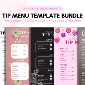 OnlyFans Tip Menu Bundle | 5 Editable Templates | Canva Template | Tip Menu Templates | Custom menu template | Fansly | Digital Download