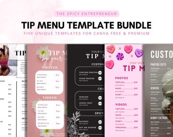 OnlyFans Tip Menu Bundle | 5 Editable Templates | Canva Template | Tip Menu Templates | Custom menu template | Fansly | Digital Download