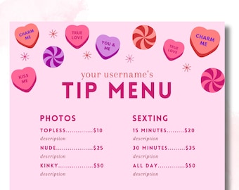 OnlyFans Tipp Menü | Liebe Herzen | Bearbeitbare Vorlage | Canva Vorlage | Tipp Menüvorlagen | Benutzerdefinierte Menüvorlage | Fröhlich | Digitaler Download