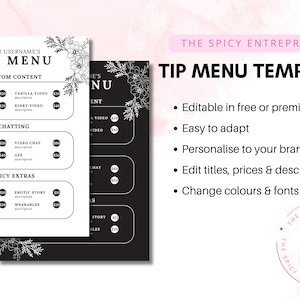 Onlyfans Tip Menu | Monochrome | Editable Template | Canva Template ...