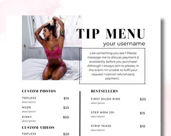 OnlyFans Tip Menu | Classic | Editable Template | Canva Template | Tip Menu Templates | Custom menu template | Fansly | Digital Download
