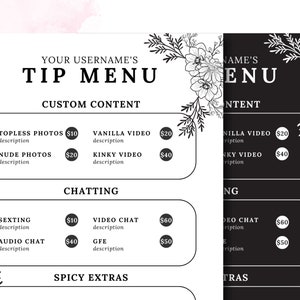OnlyFans Tip Menu | Monochrome | Editable Template | Canva Template | Tip Menu Templates | Custom menu template | Fansly | Digital Download