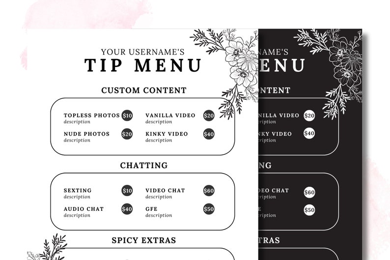 Onlyfans Tip Menu Monochrome Editable Template Canva Template Tip Menu Onlyfans Tip Menu Monochrome Editable Template Canva Template Tip Menu
