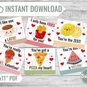 Happy Valentines Day Cards Printable Food Valentines Gift Tags for Instant Download Cute Cards for Valentine&#39;s Day Funny Valentines Bundle